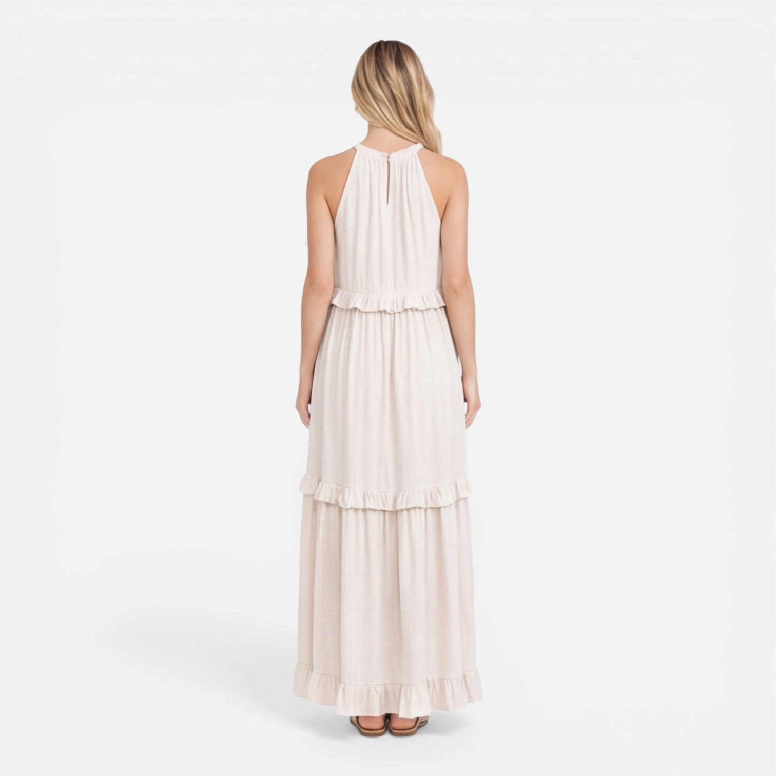 Abito Maxi Donna a Balze – Stile Estivo Leggero Senza Maniche