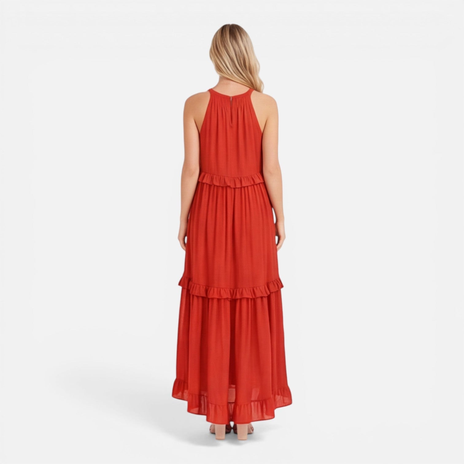 Abito Maxi Donna a Balze – Stile Estivo Leggero Senza Maniche