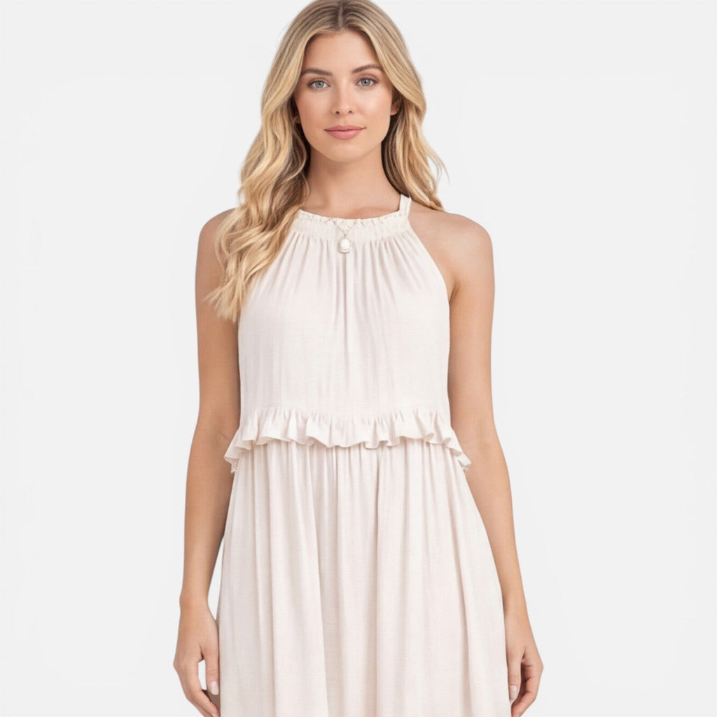 Abito Maxi Donna a Balze – Stile Estivo Leggero Senza Maniche