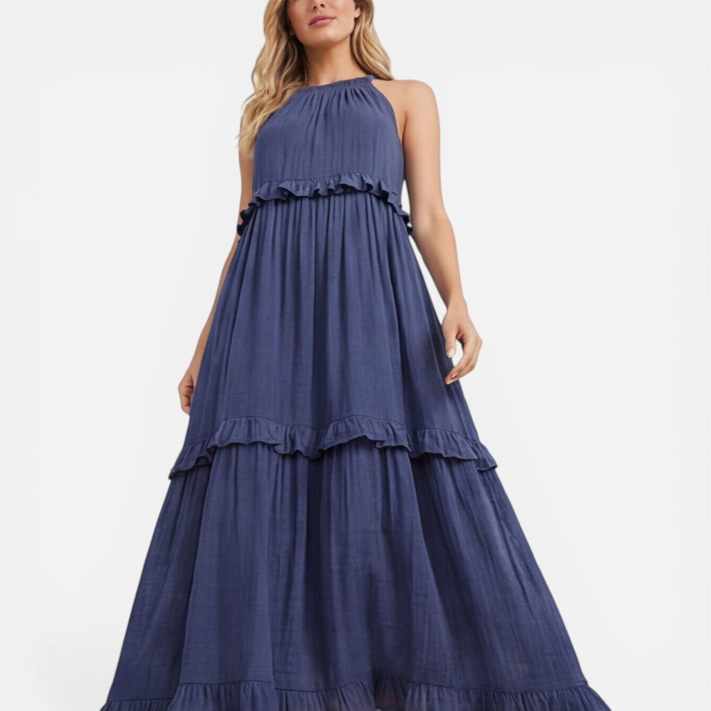 Abito Maxi Donna a Balze – Stile Estivo Leggero Senza Maniche