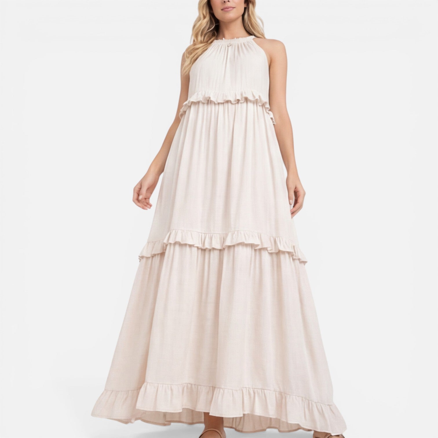 Abito Maxi Donna a Balze – Stile Estivo Leggero Senza Maniche