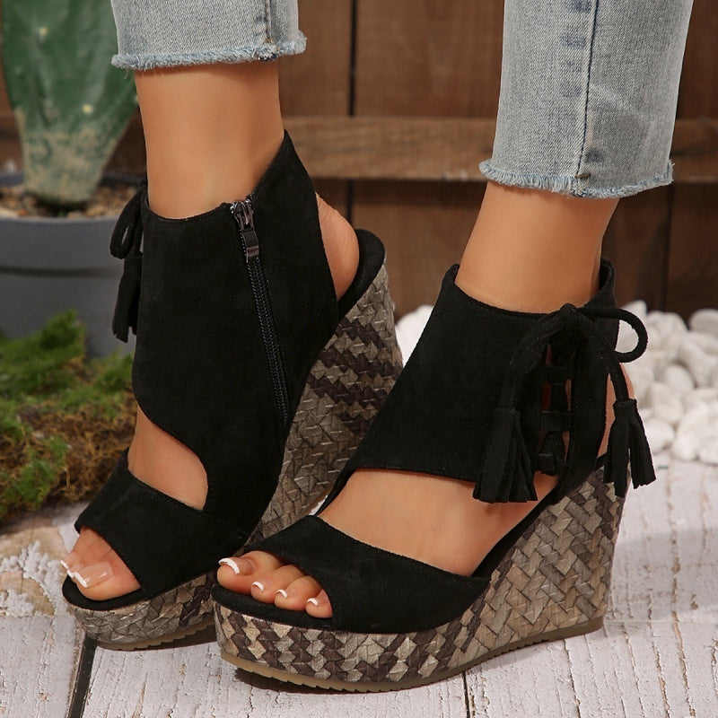 Sandali con Zeppa Bohémien Chic da Donna - Sandali Estivi Eleganti con Nappine