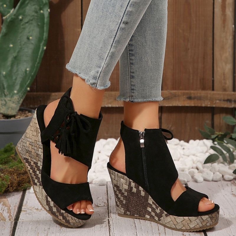 Sandali con Zeppa Bohémien Chic da Donna - Sandali Estivi Eleganti con Nappine