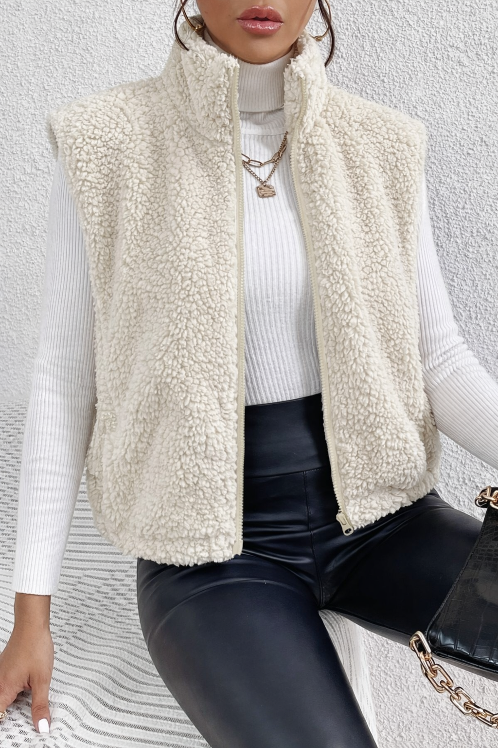 Gilet in pelliccia morbida da donna – Elegante giacca a maniche corte con cerniera
