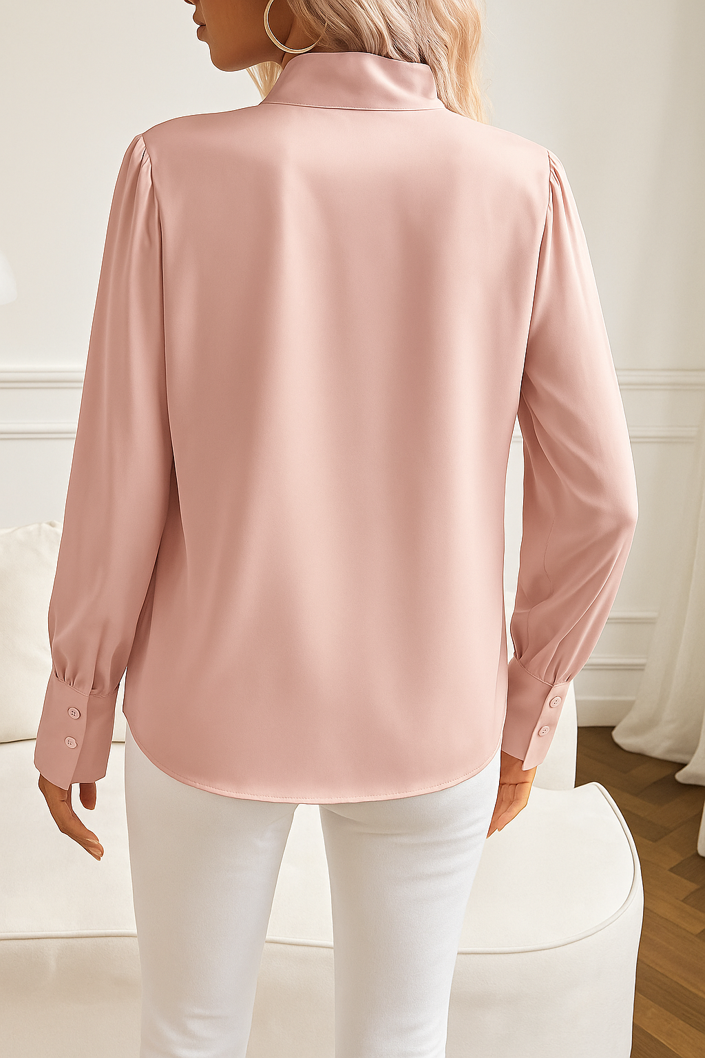 Chemisier Élégant à Col Nœud pour Femme – Haut Chic en Satin à Manches Longues