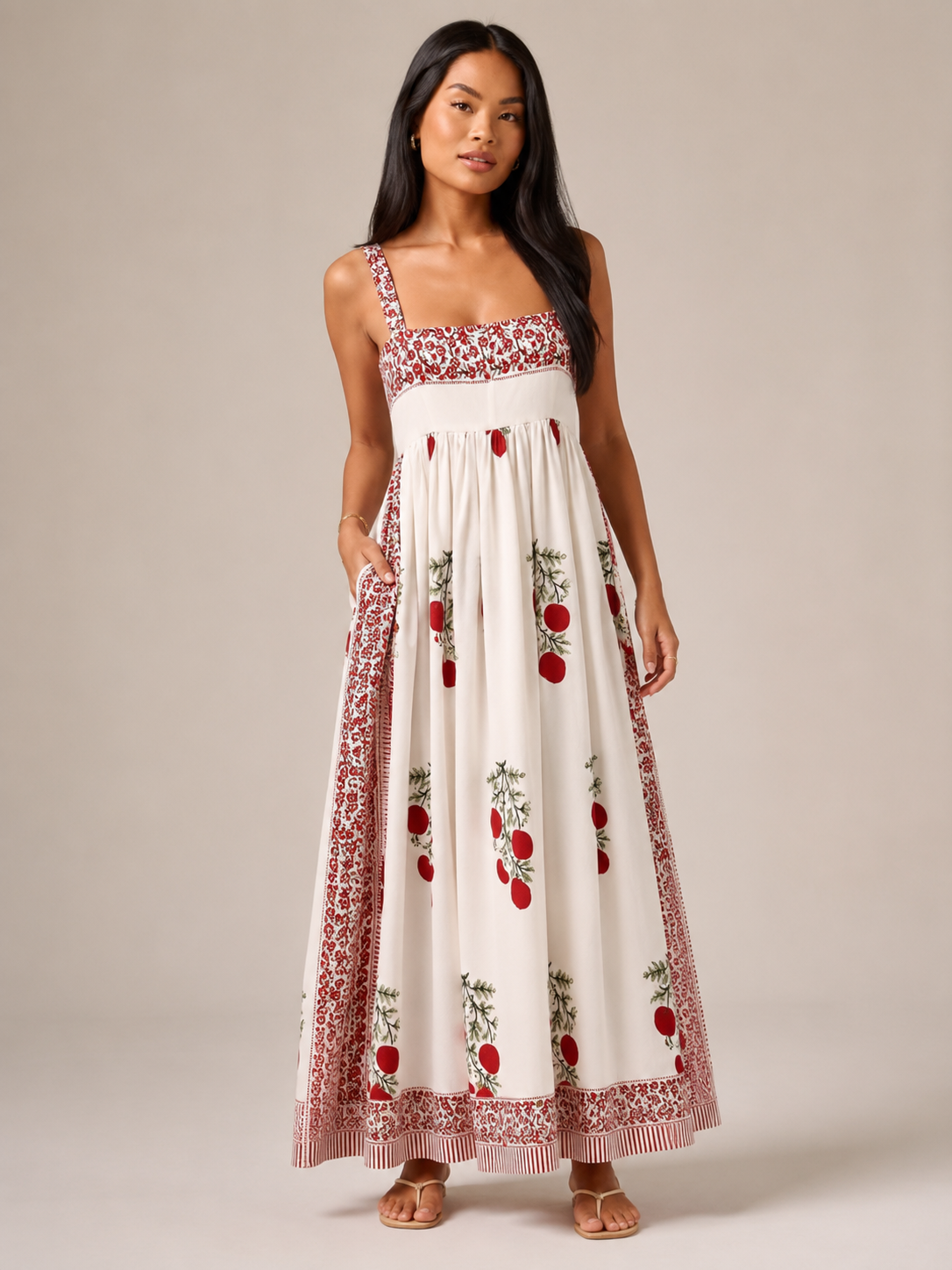 Abito maxi boho da donna con spalline larghe - Fluido ed elegante