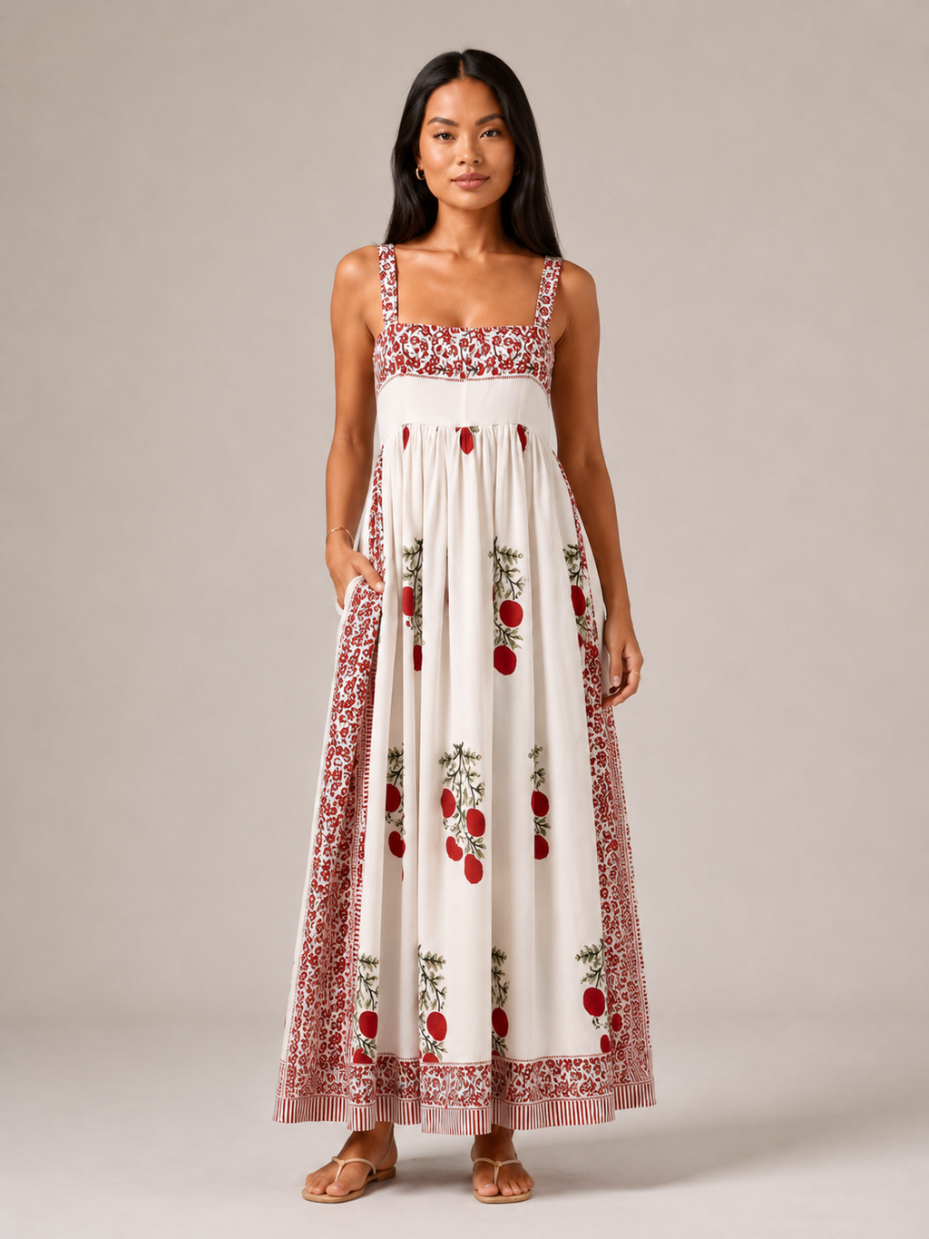 Abito maxi boho da donna con spalline larghe - Fluido ed elegante