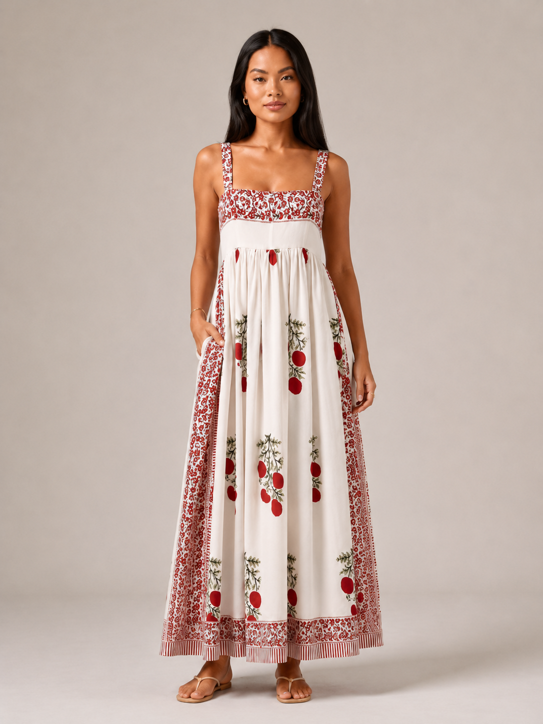 Abito maxi boho da donna con spalline larghe - Fluido ed elegante