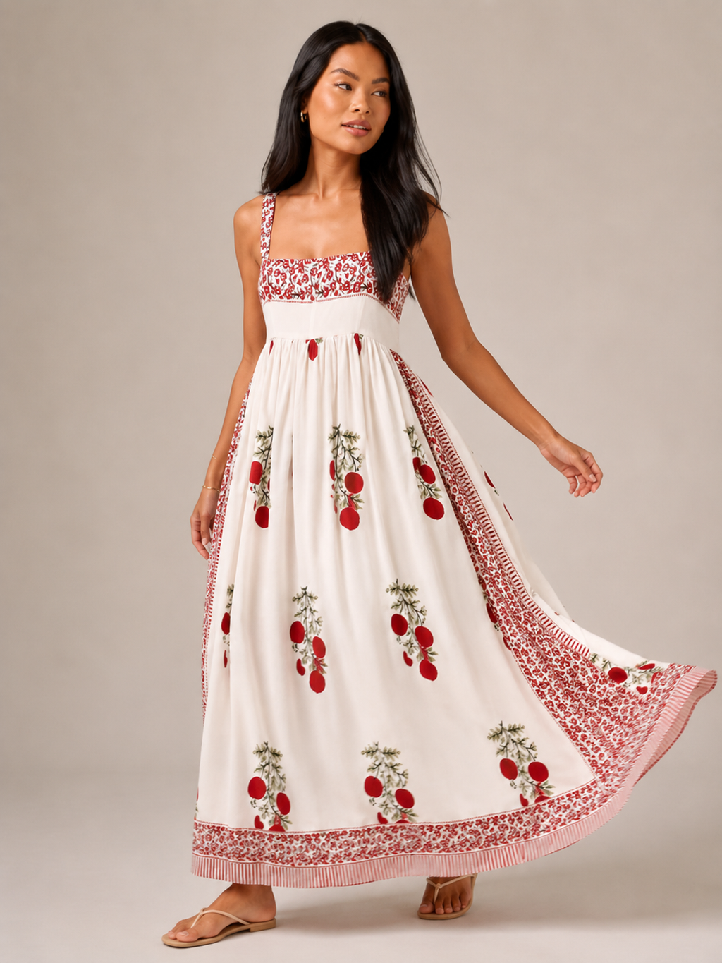 Abito maxi boho da donna con spalline larghe - Fluido ed elegante
