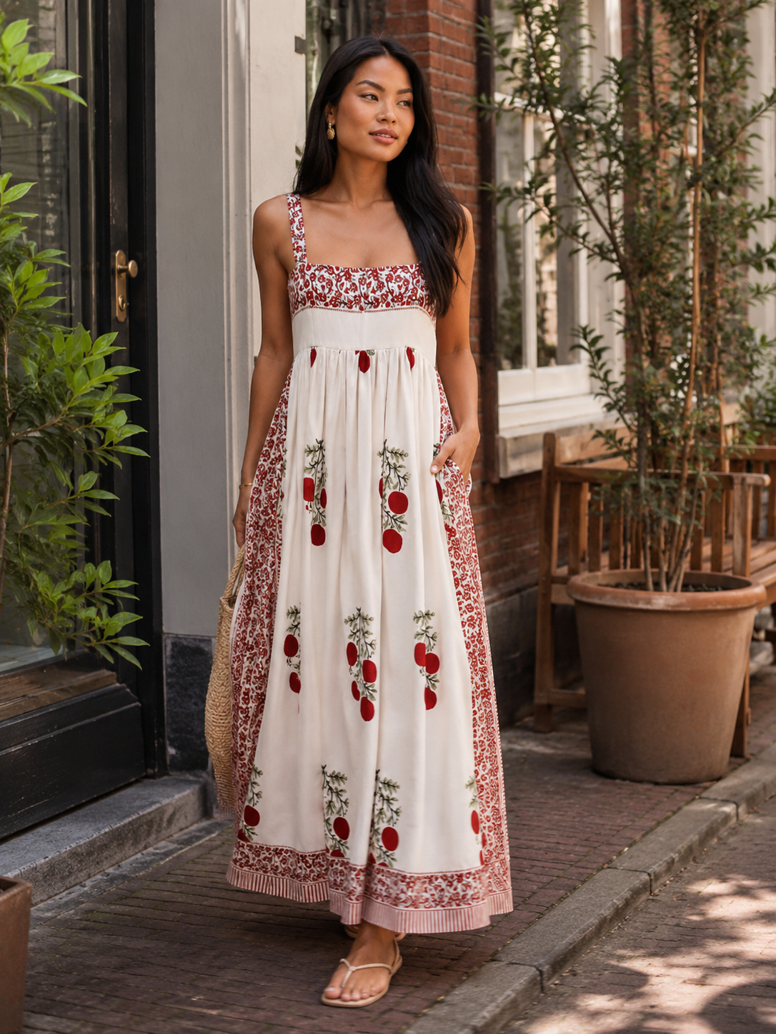 Abito maxi boho da donna con spalline larghe - Fluido ed elegante