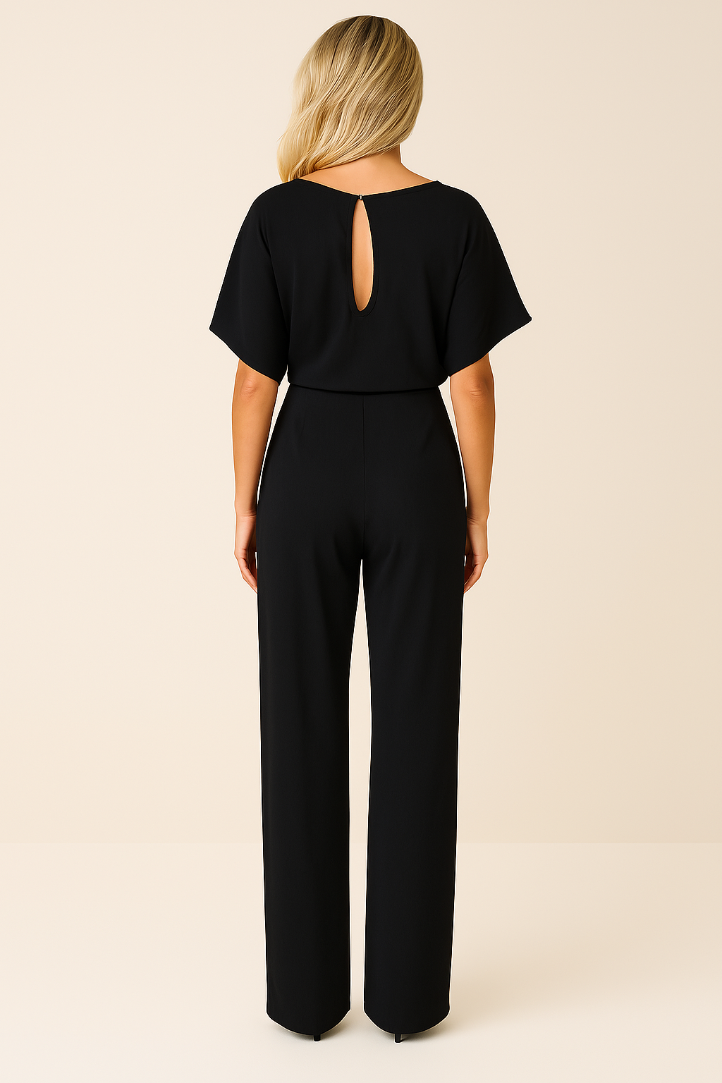 Elegante tuta con cintura per donna - scollo tondo maniche corte pantaloni a gamba larga