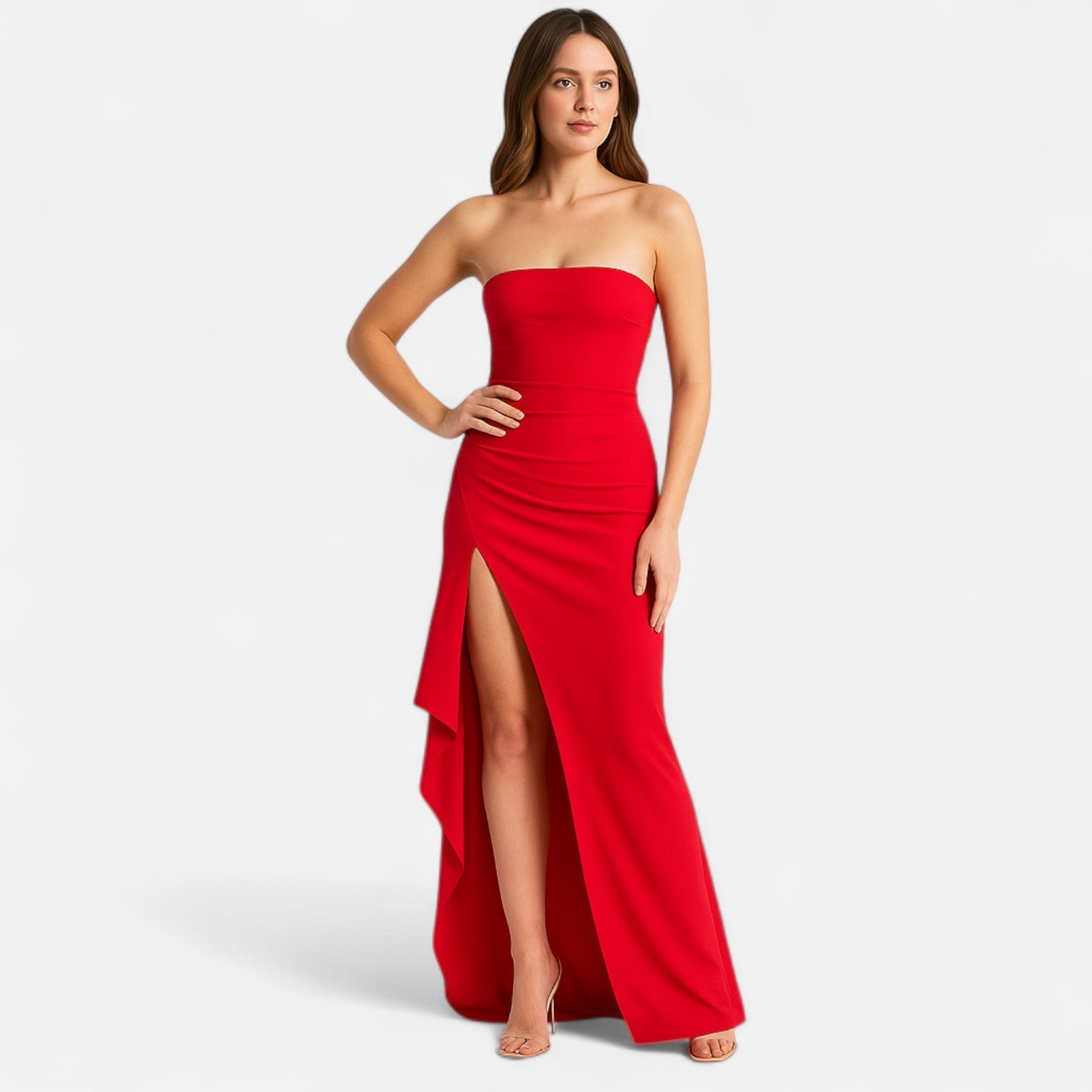 Abito da sera da donna senza spalline con spacco alto – Stile glamour contemporaneo e audace