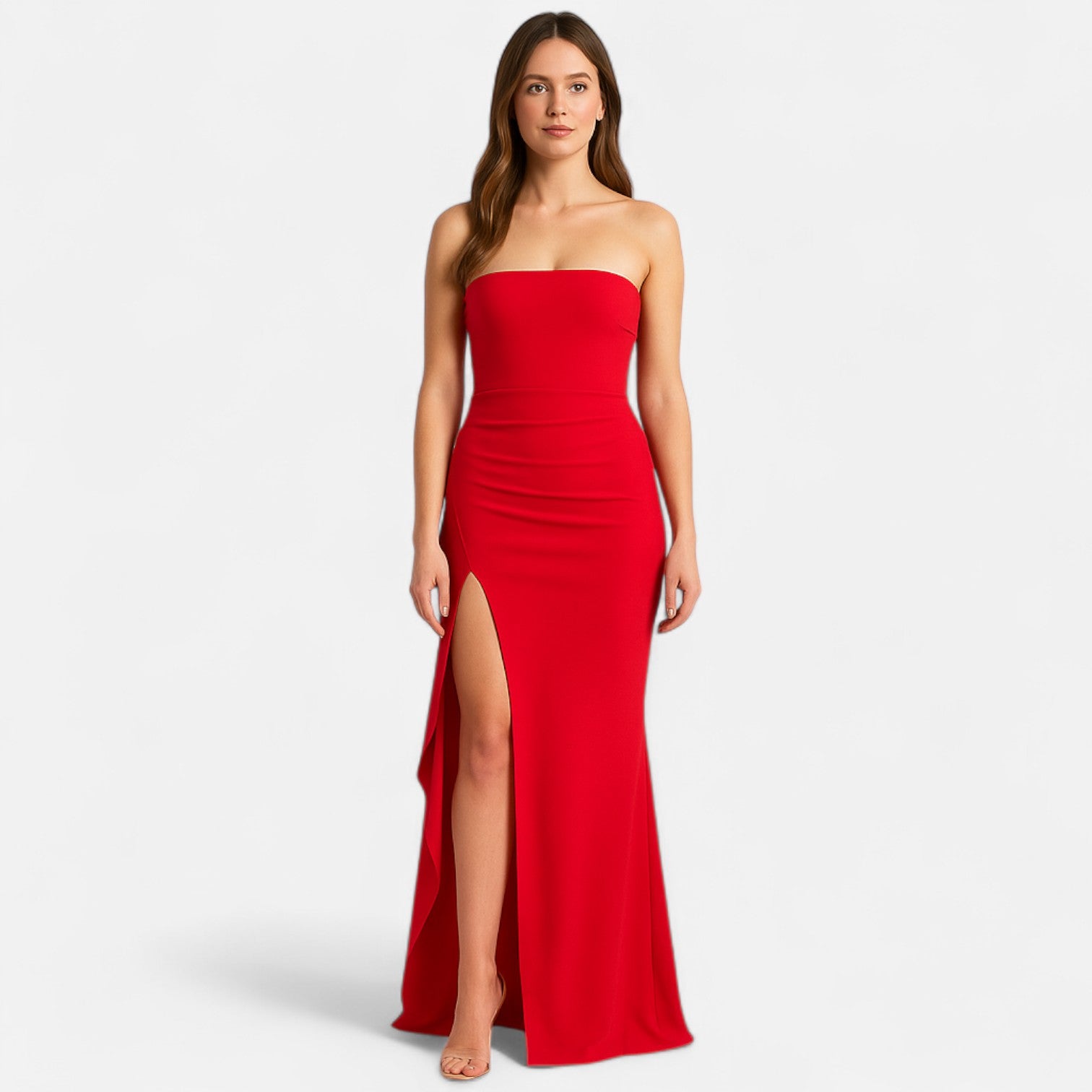 Abito da sera da donna senza spalline con spacco alto – Stile glamour contemporaneo e audace