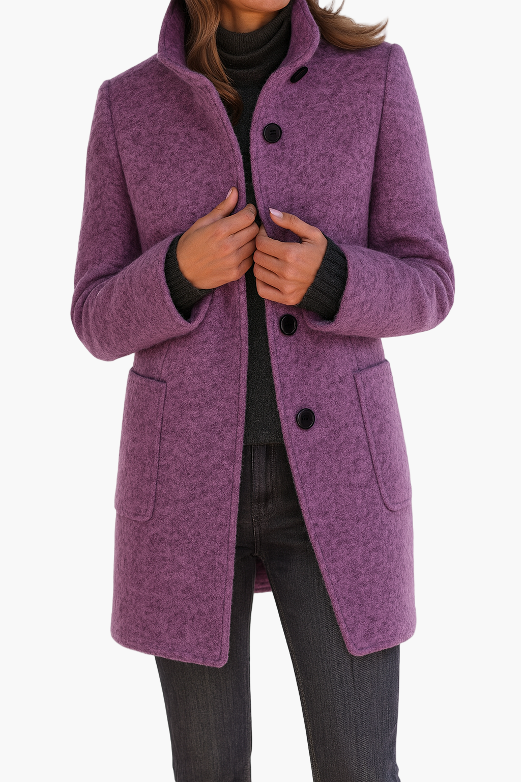 Cappotto corto in misto lana da donna moderno – Elegante giacca monopetto