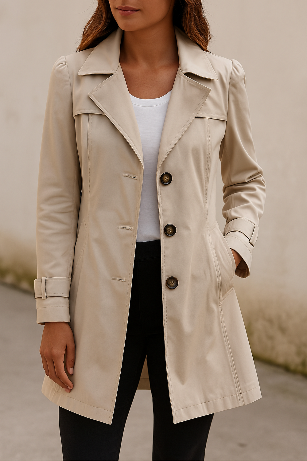 Trench da donna sagomato con bottoni e colletto classico - Elegante e intramontabile