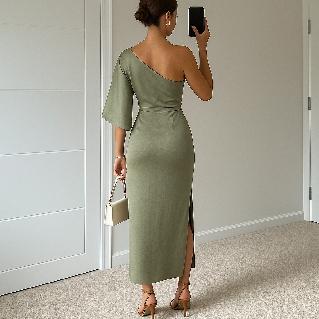 Abito maxi monospalla da donna con spacco valorizzante - Elegante e raffinato