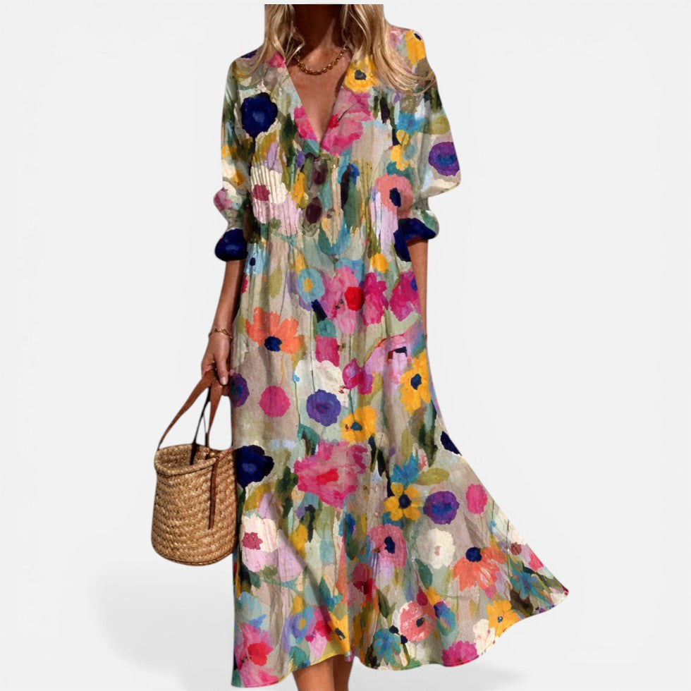 Abito chemisier donna stampato rilassato – Vestito con bottoni davanti stile casual estivo
