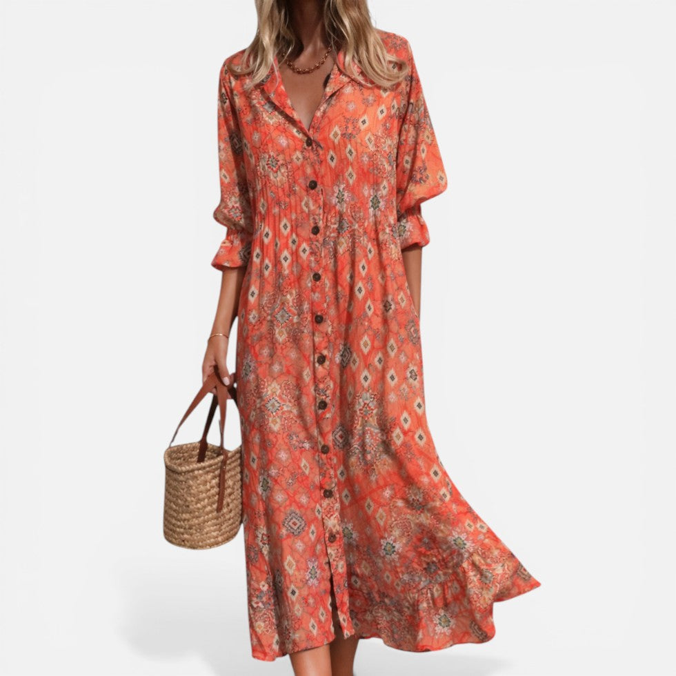 Abito chemisier donna stampato rilassato – Vestito con bottoni davanti stile casual estivo