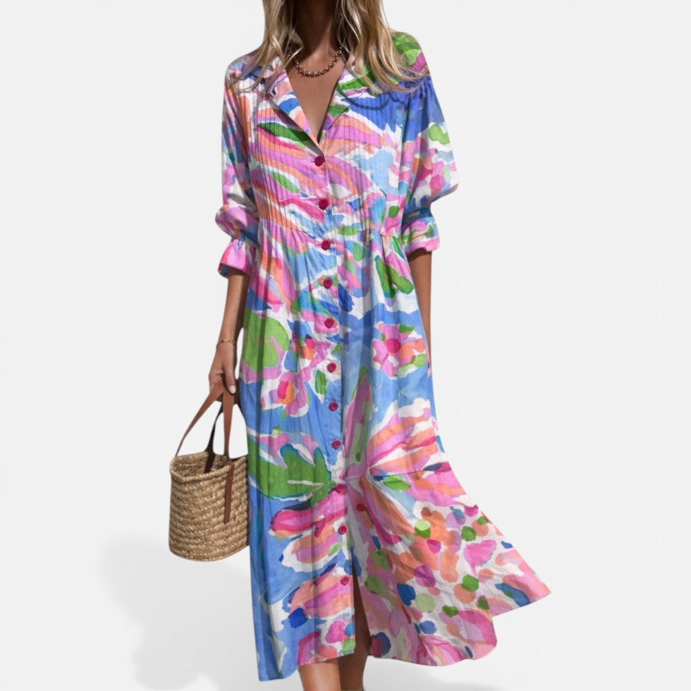 Abito chemisier donna stampato rilassato – Vestito con bottoni davanti stile casual estivo