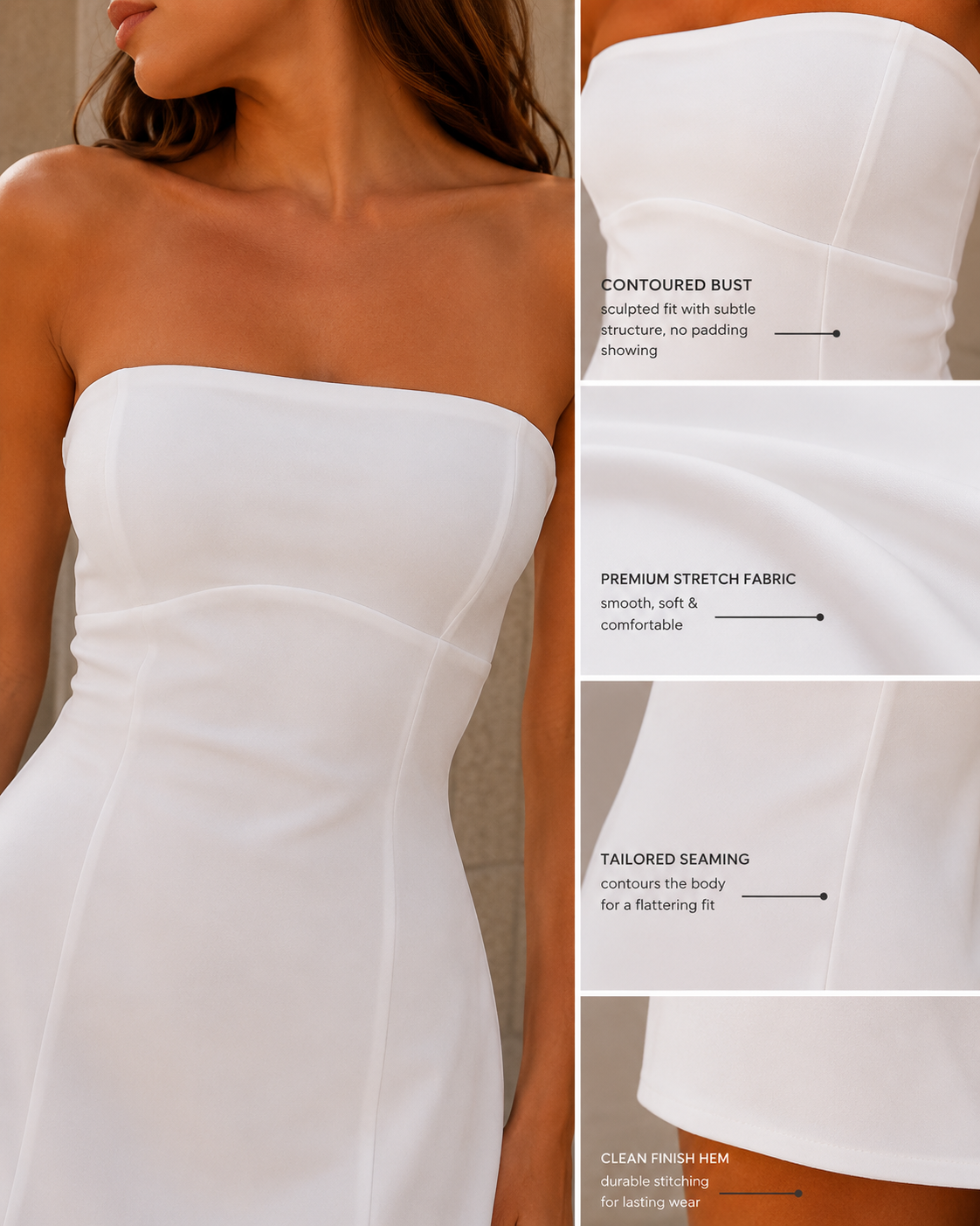 Abito mini donna bustier con corpetto aderente - Chic e luminoso