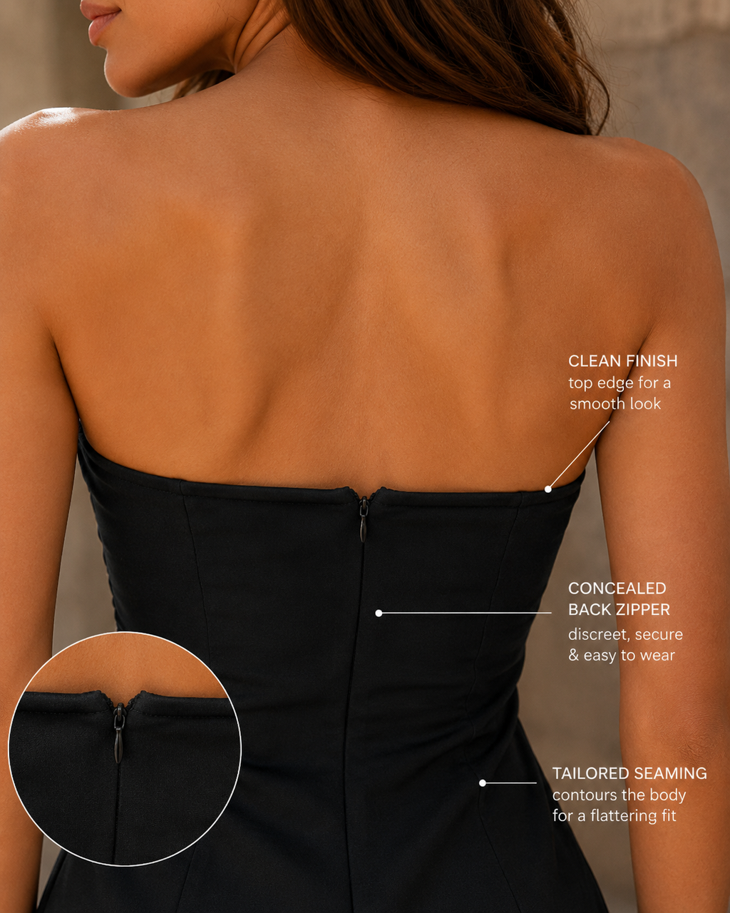 Abito mini donna bustier con corpetto aderente - Chic e luminoso