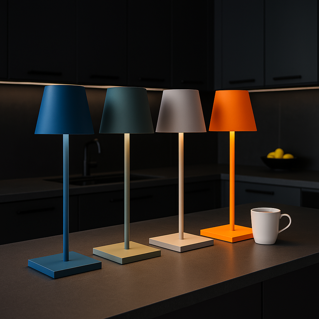 Modern and contemporary cordless table lamp - Rechargeable LED lamp for office, bedroom, living room, or restaurant, with sleek minimalist design
