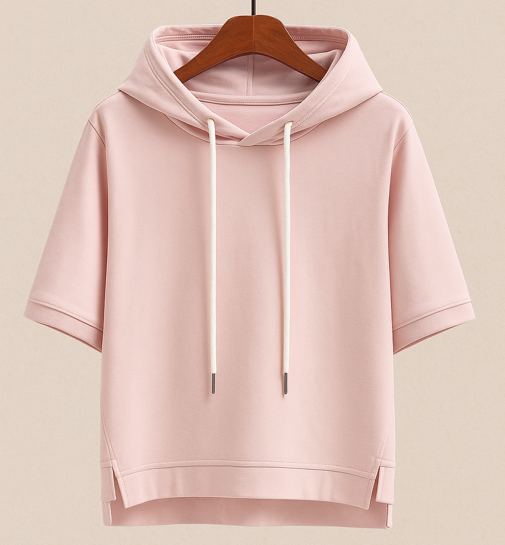 Felpa da donna con cappuccio a maniche corte - Leggera e casual