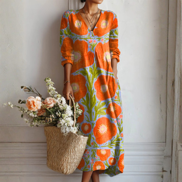 Abito Floreale Incantato – Vestito Vintage in Lino Donna