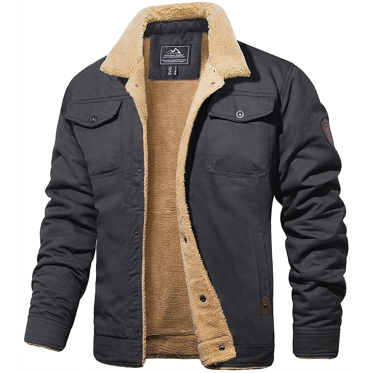 Giacca cargo da uomo con fodera in sherpa – Cappotto invernale caldo e isolante