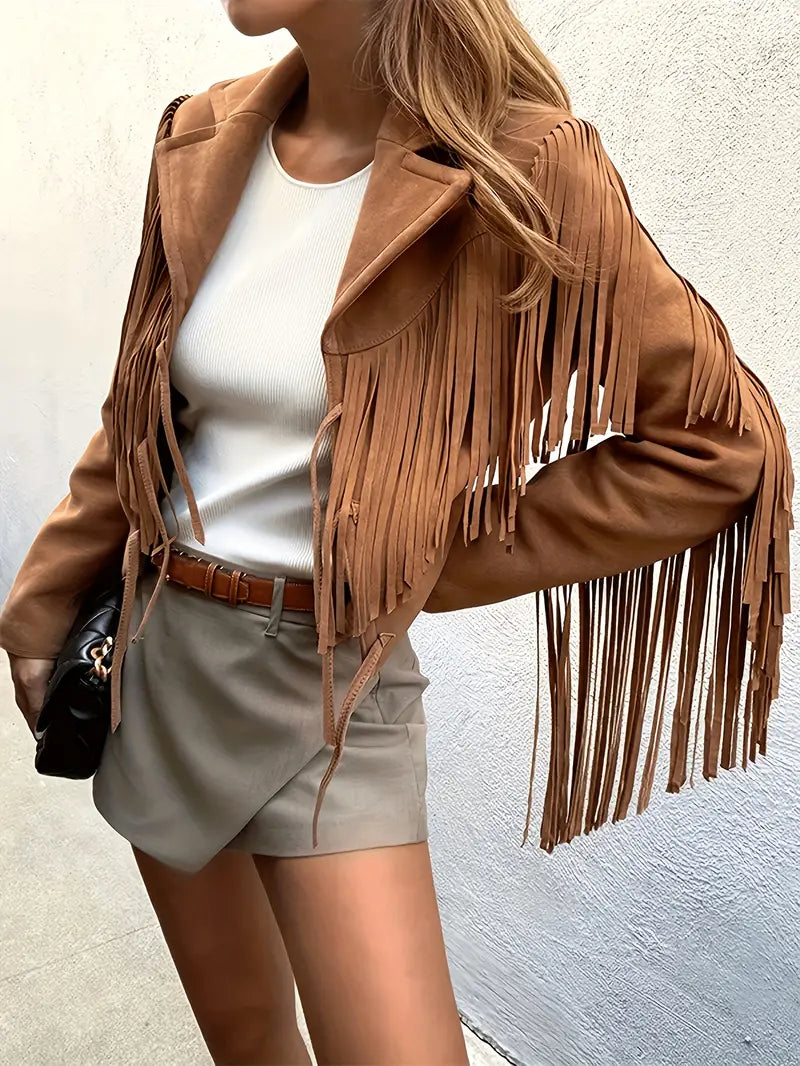 Women's suede jacket with fringes - Boho and soft