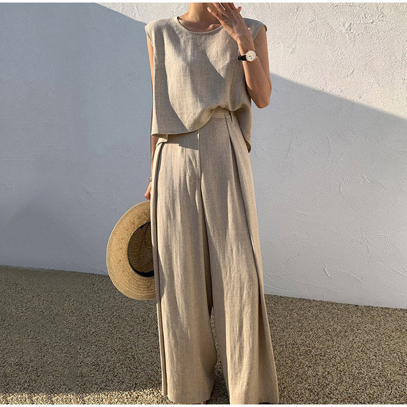 Set due pezzi da donna in lino casual e alla moda