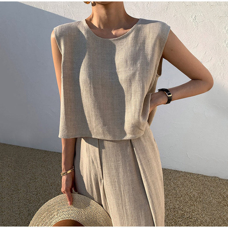 Set due pezzi da donna in lino casual e alla moda