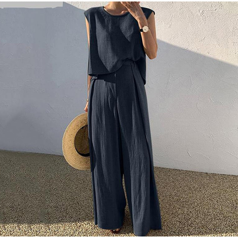 Set due pezzi da donna in lino casual e alla moda