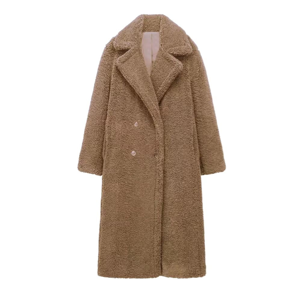 Manteau teddy long femme à revers - Chaud et doux