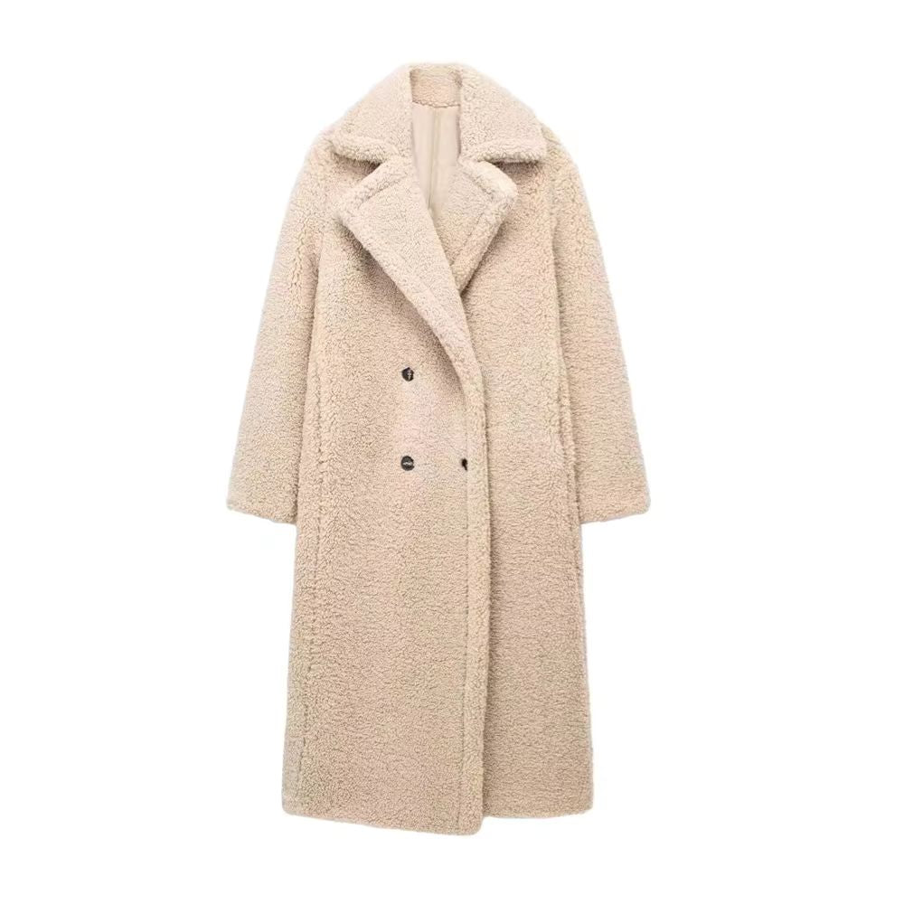 Manteau teddy long femme à revers - Chaud et doux