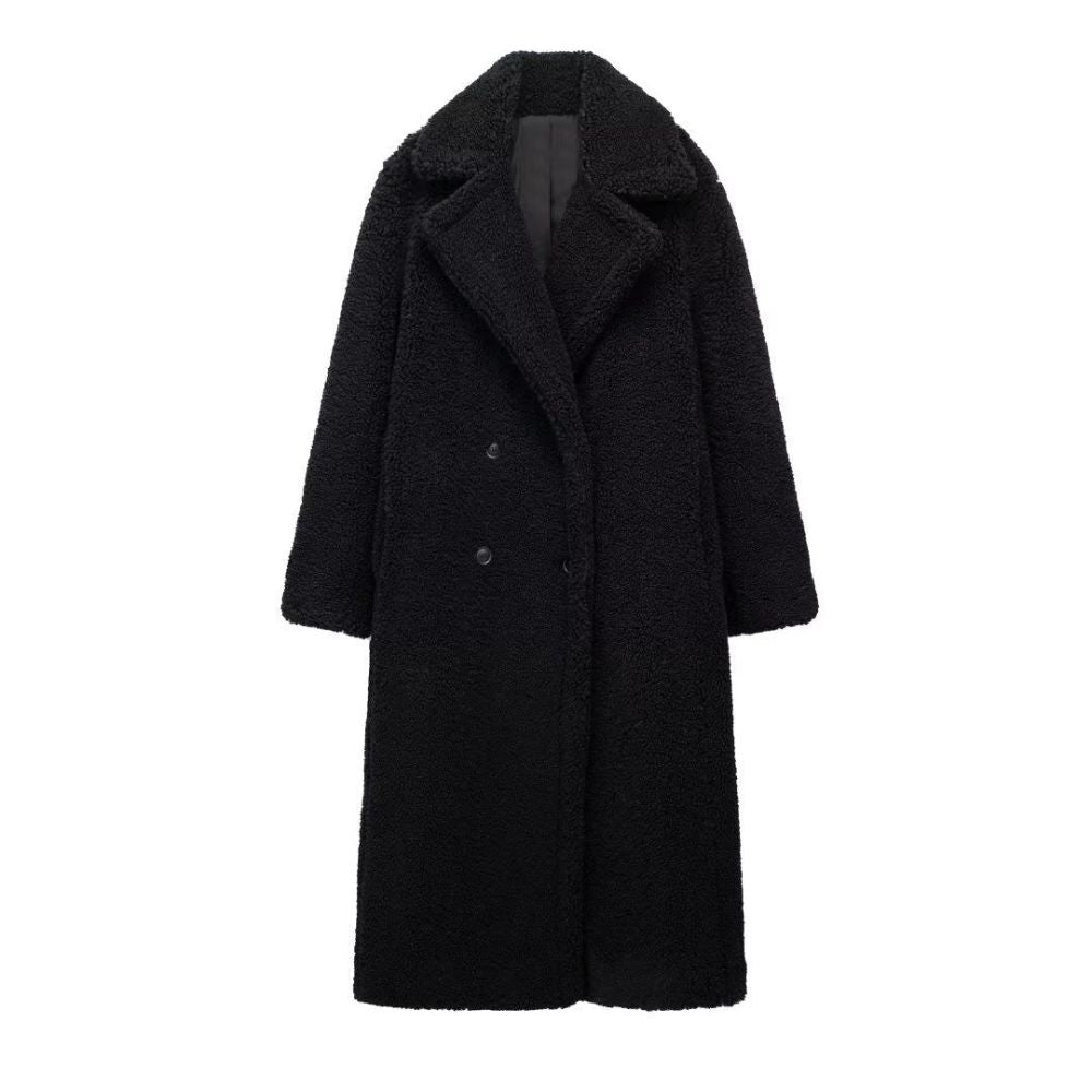 Manteau teddy long femme à revers - Chaud et doux