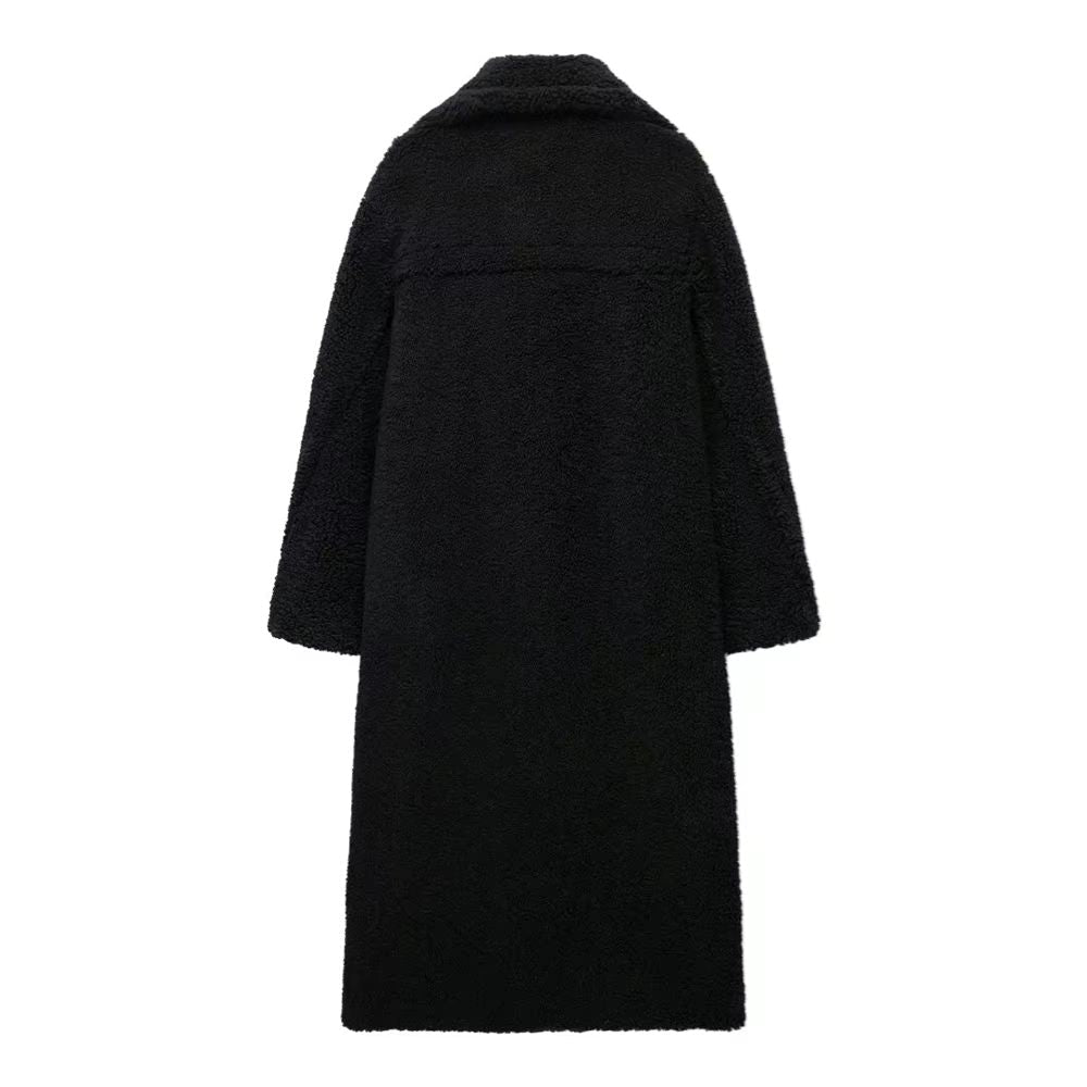 Manteau teddy long femme à revers - Chaud et doux