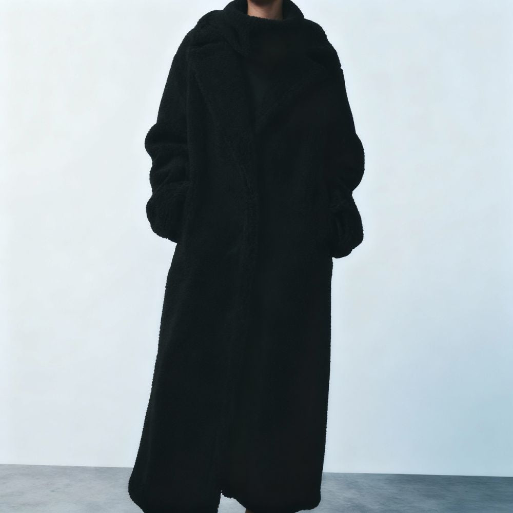 Manteau teddy long femme à revers - Chaud et doux