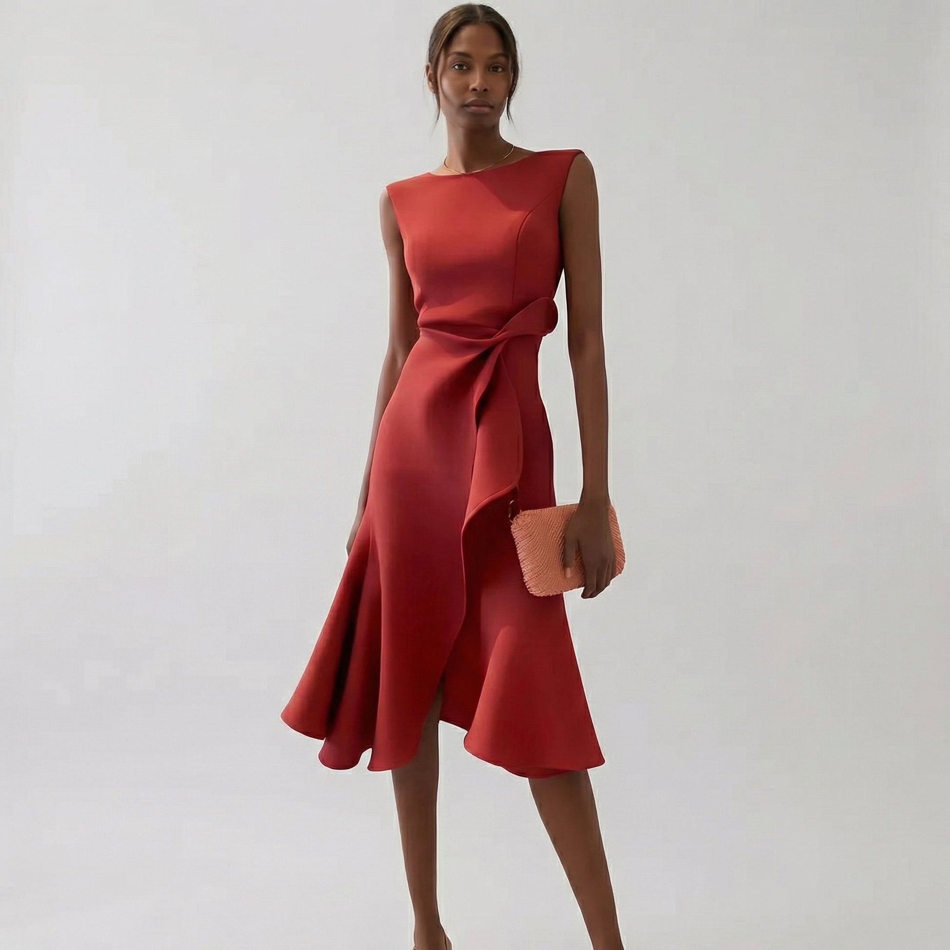 Abito midi senza maniche da donna con orlo asimmetrico - elegante stile per feste estive
