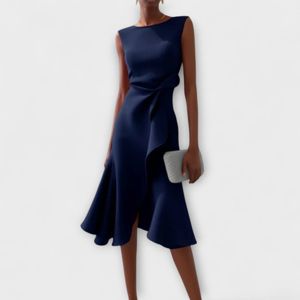 Abito midi senza maniche da donna con orlo asimmetrico - elegante stile per feste estive