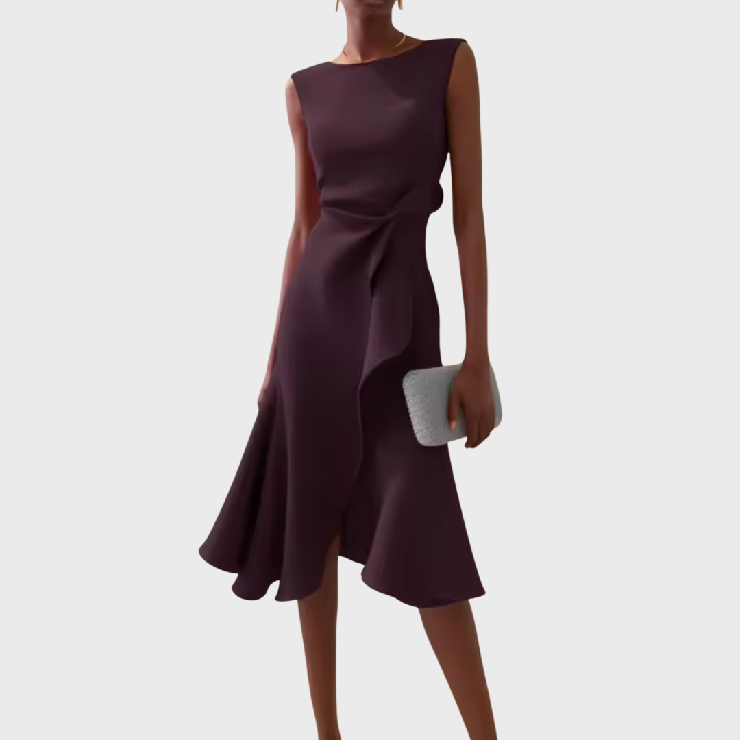 Abito midi senza maniche da donna con orlo asimmetrico - elegante stile per feste estive