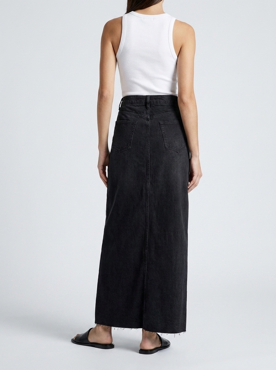Lang denimnederdel til kvinder - Casual og trendy