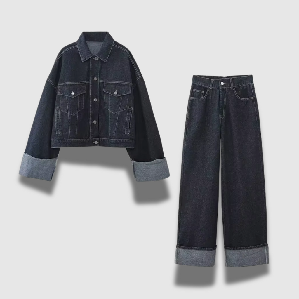 Set di pantaloni da donna con giacca in denim premium