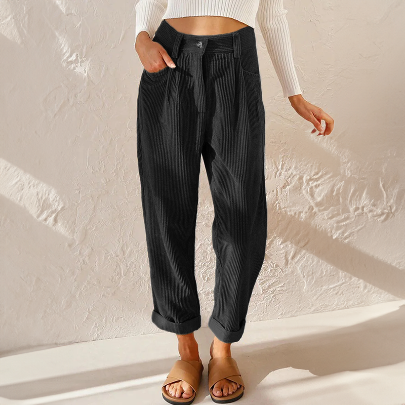 Pantaloni in velluto a coste a vita alta da donna
