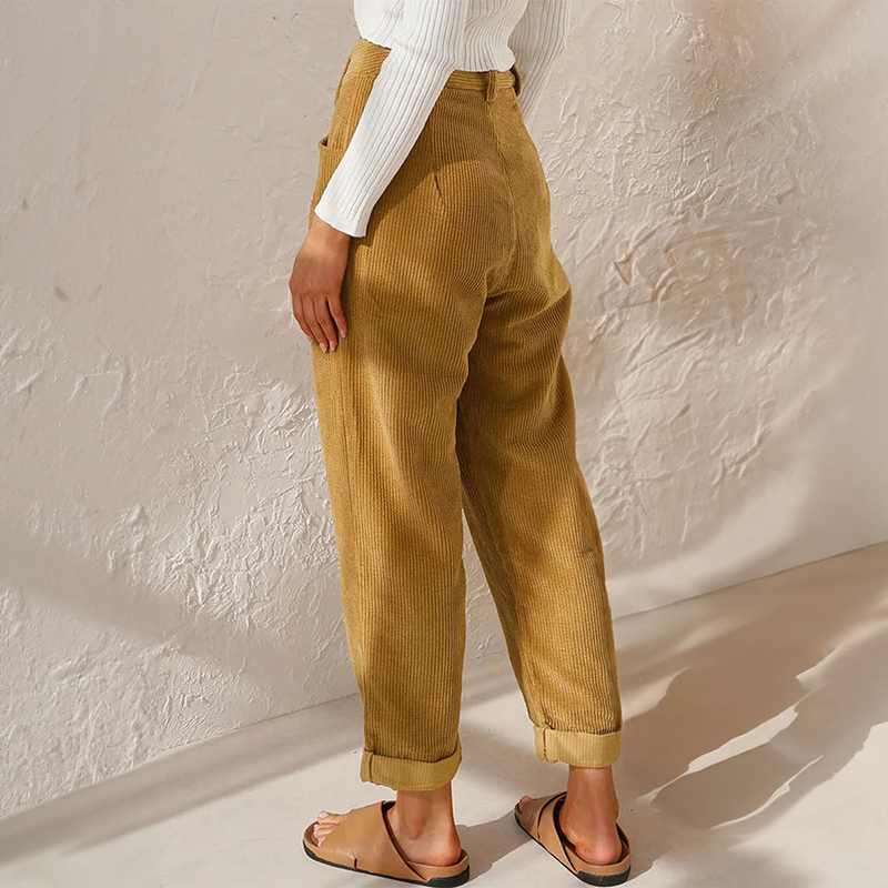 Pantaloni a coste a vita alta da donna - Pantaloni casual e comodi