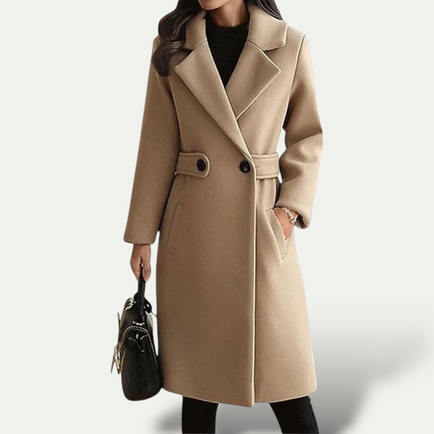 Cappotto invernale in lana da donna con cintura sottile