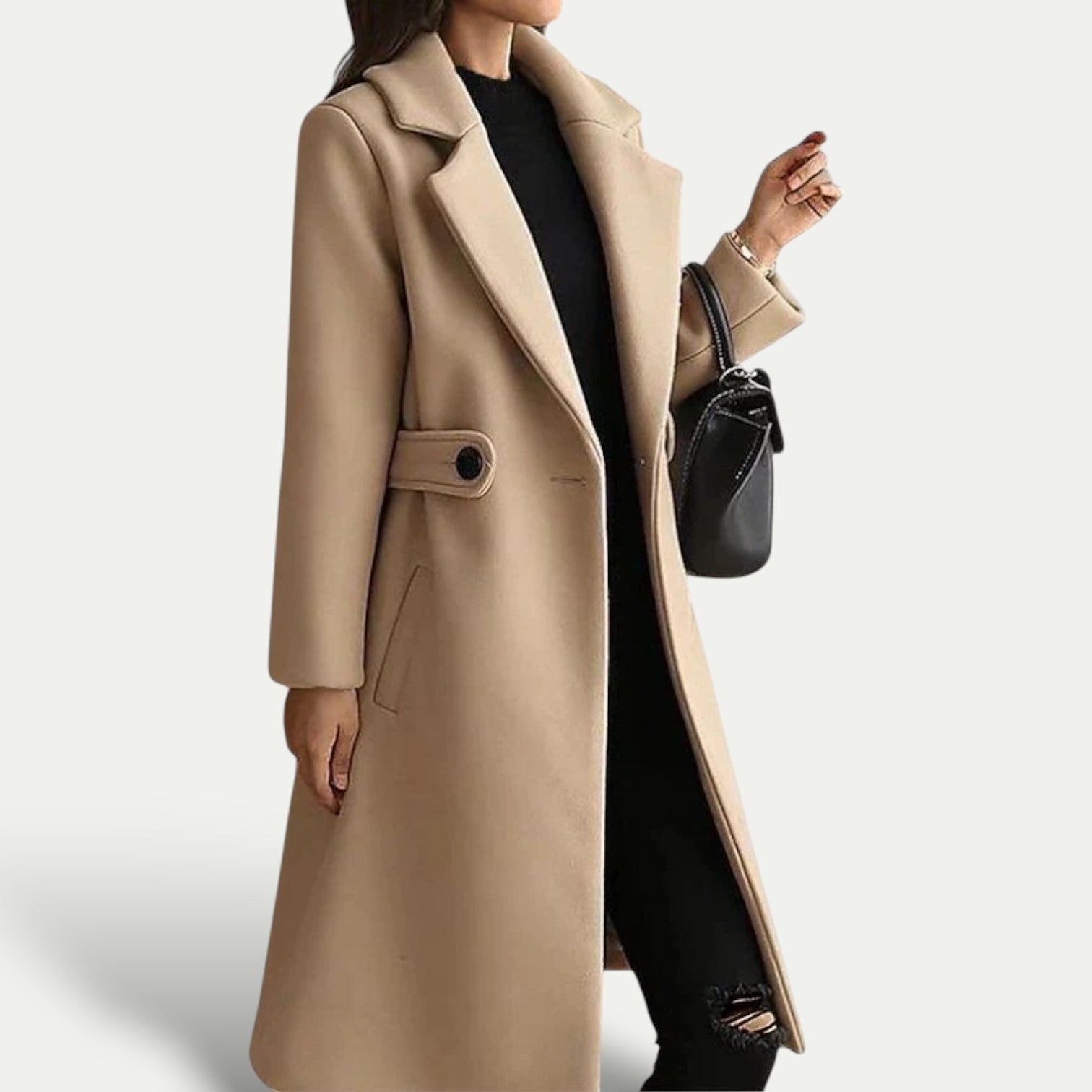 Cappotto invernale in lana da donna con cintura sottile