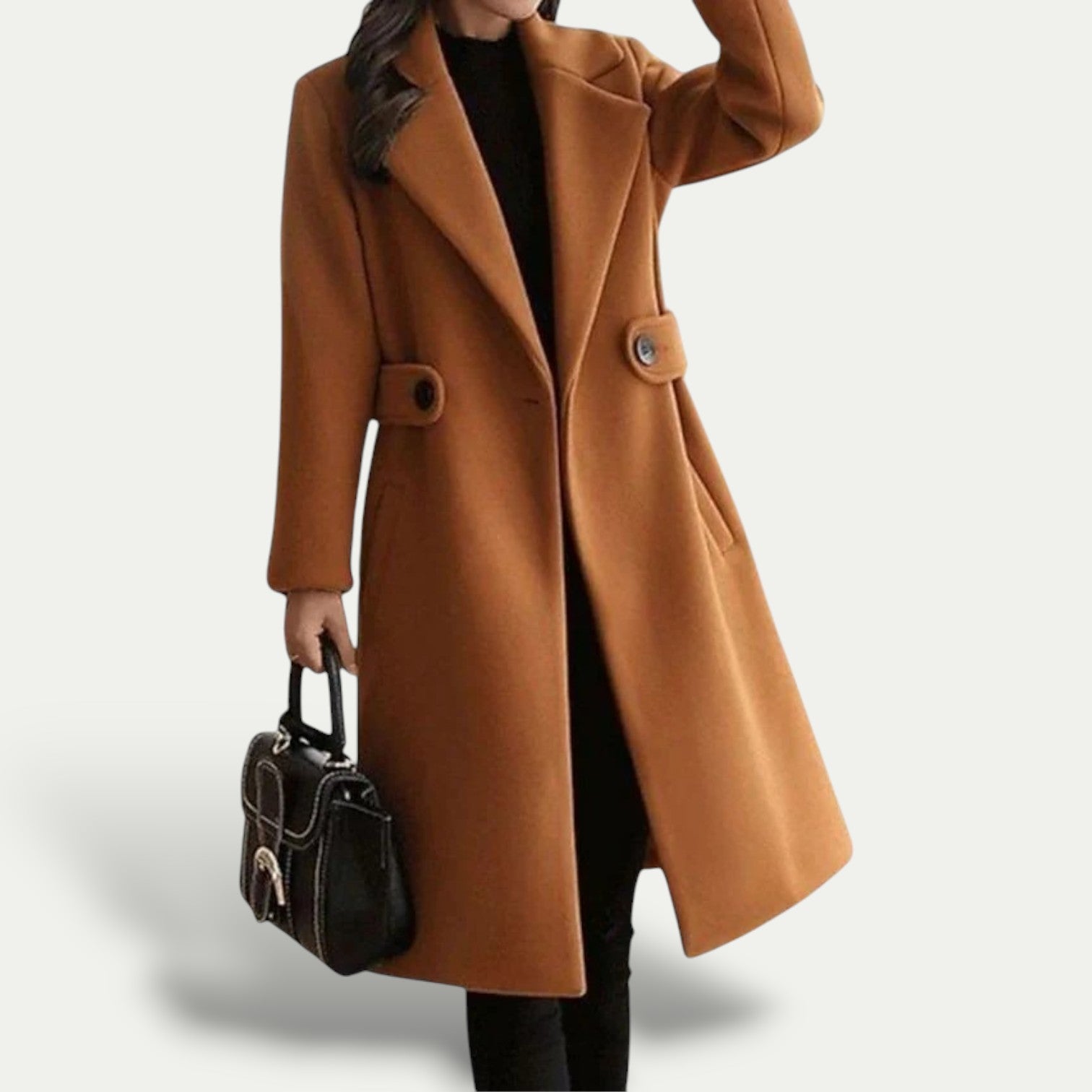 Cappotto invernale in lana da donna con cintura sottile
