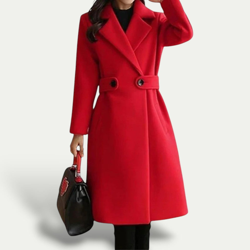 Cappotto invernale in lana da donna con cintura sottile
