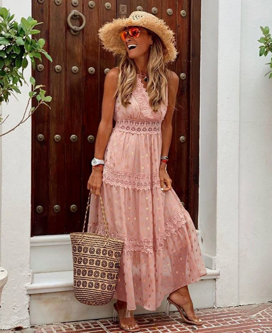 Maxi abito elegante da donna con pizzo
